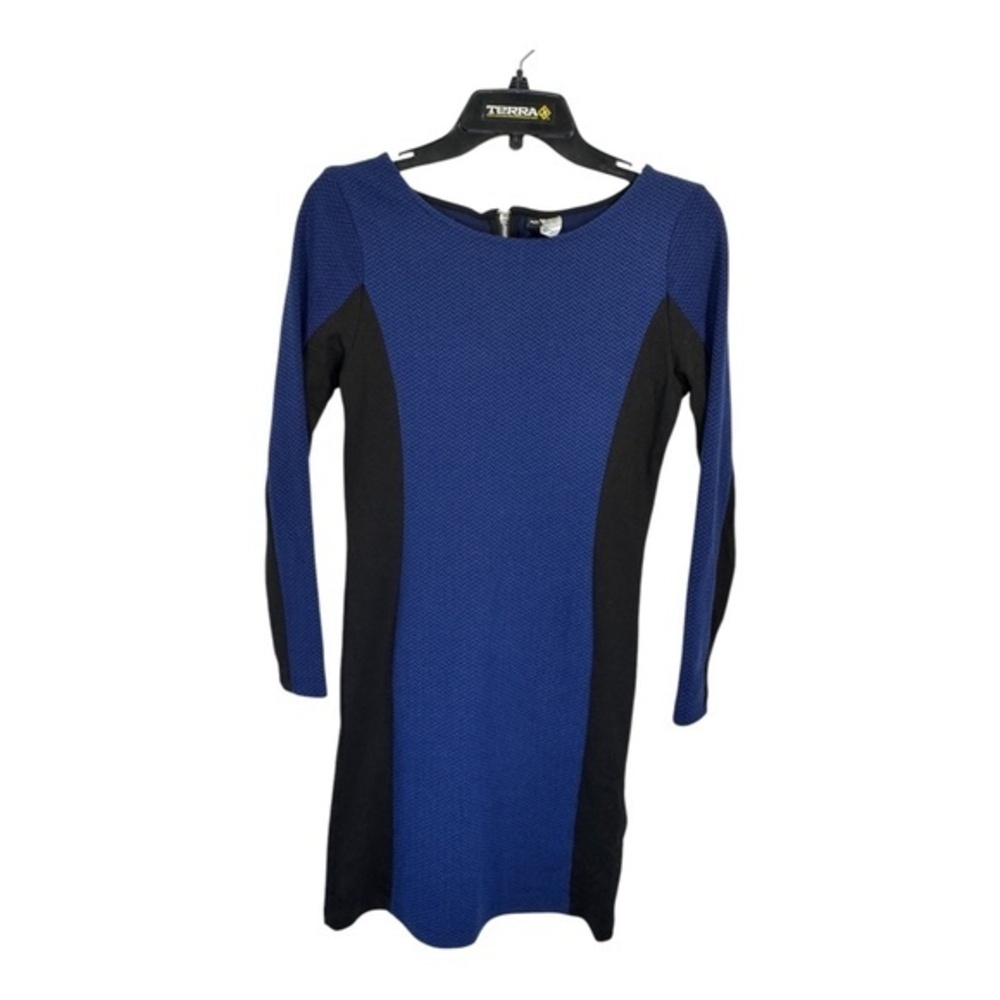 Divided by H&M Dress Womens Size 8 Blue Black Colorblock Long Sleeve Mini Busine